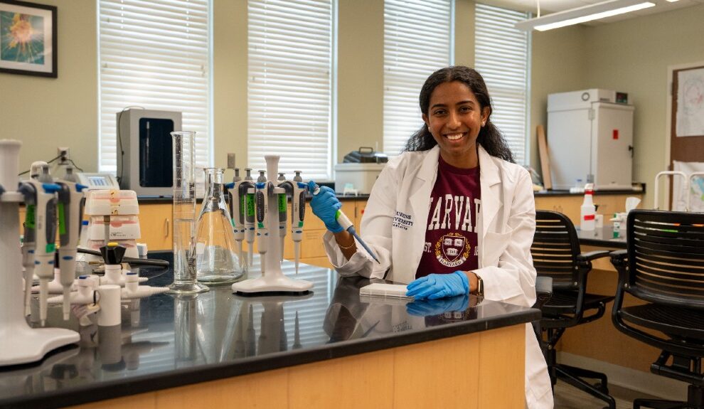 Sandhya Konar at a scientific research bench