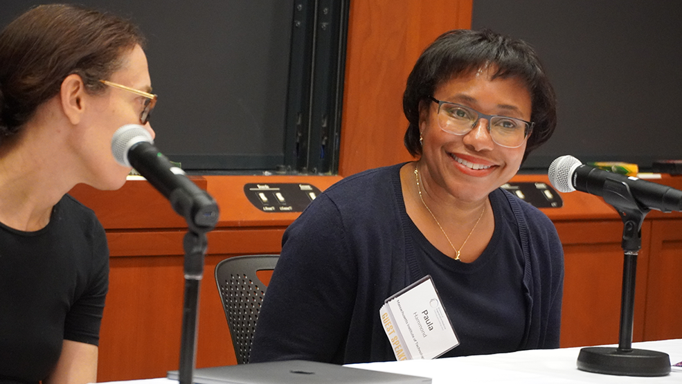 Paula Hammond speaking during panel discussion.