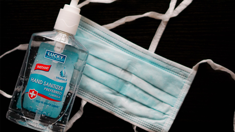 Hand sanitizer and face mask.