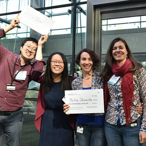 Ya-Chieh Hsu with award-winning members of her lab at the HSCI 2019 annual retreat