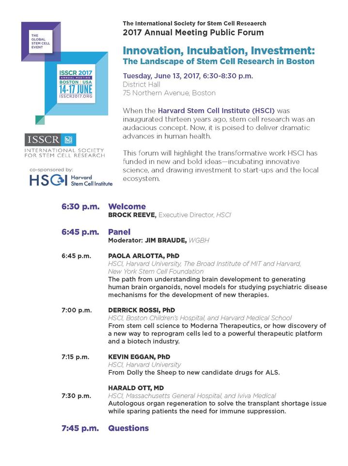 ISSCR Public Forum flyer image